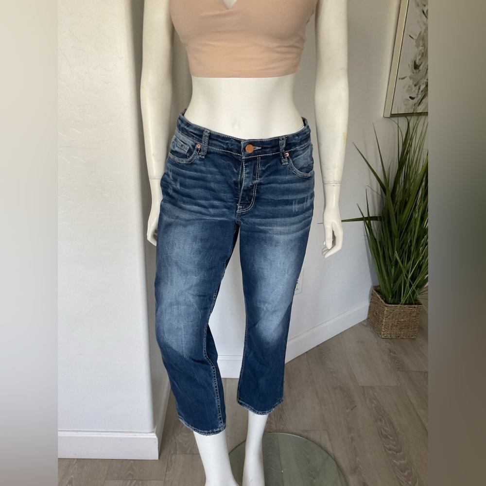 BKE Blue Ankle Cropped Jeans with Distressed Detailing